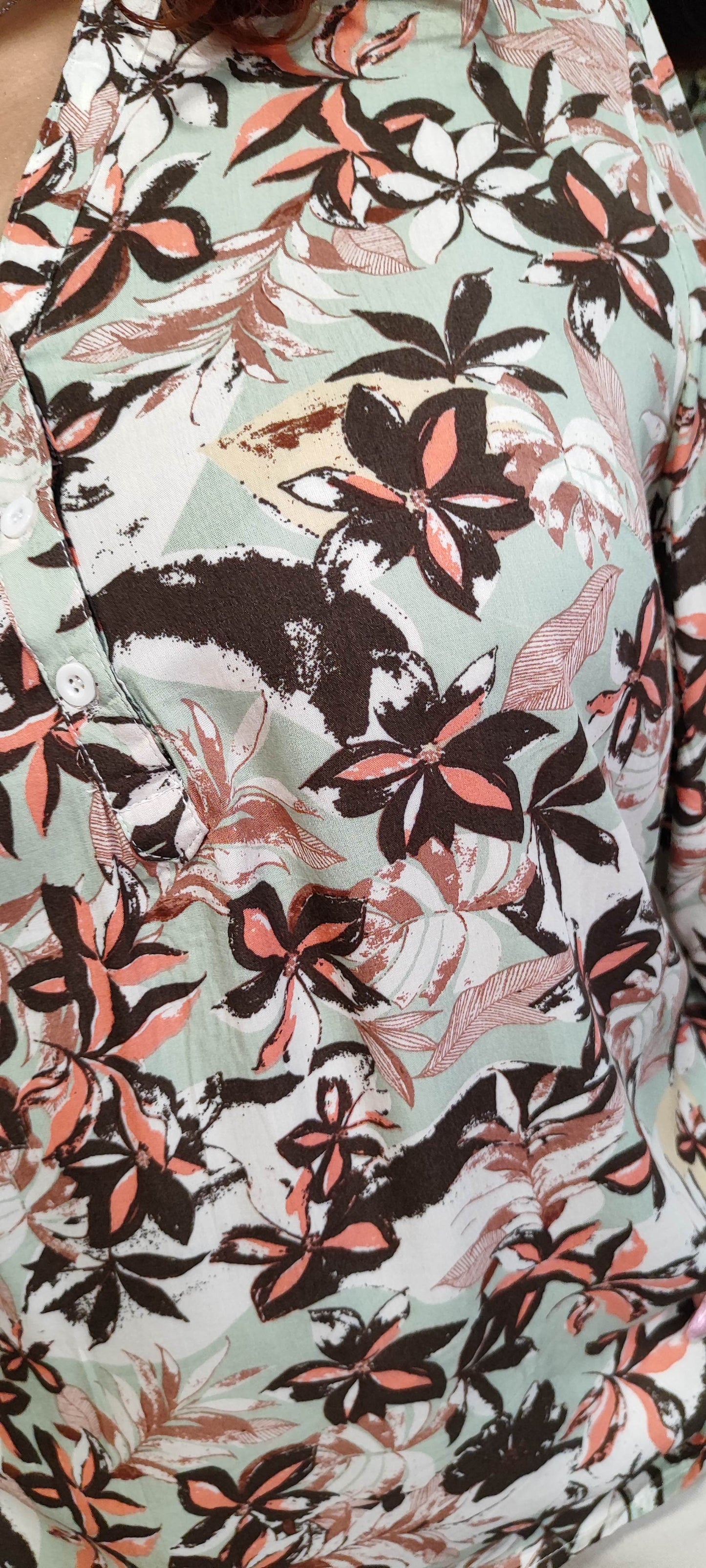 Blouse imprimée fleurie marron/sauge