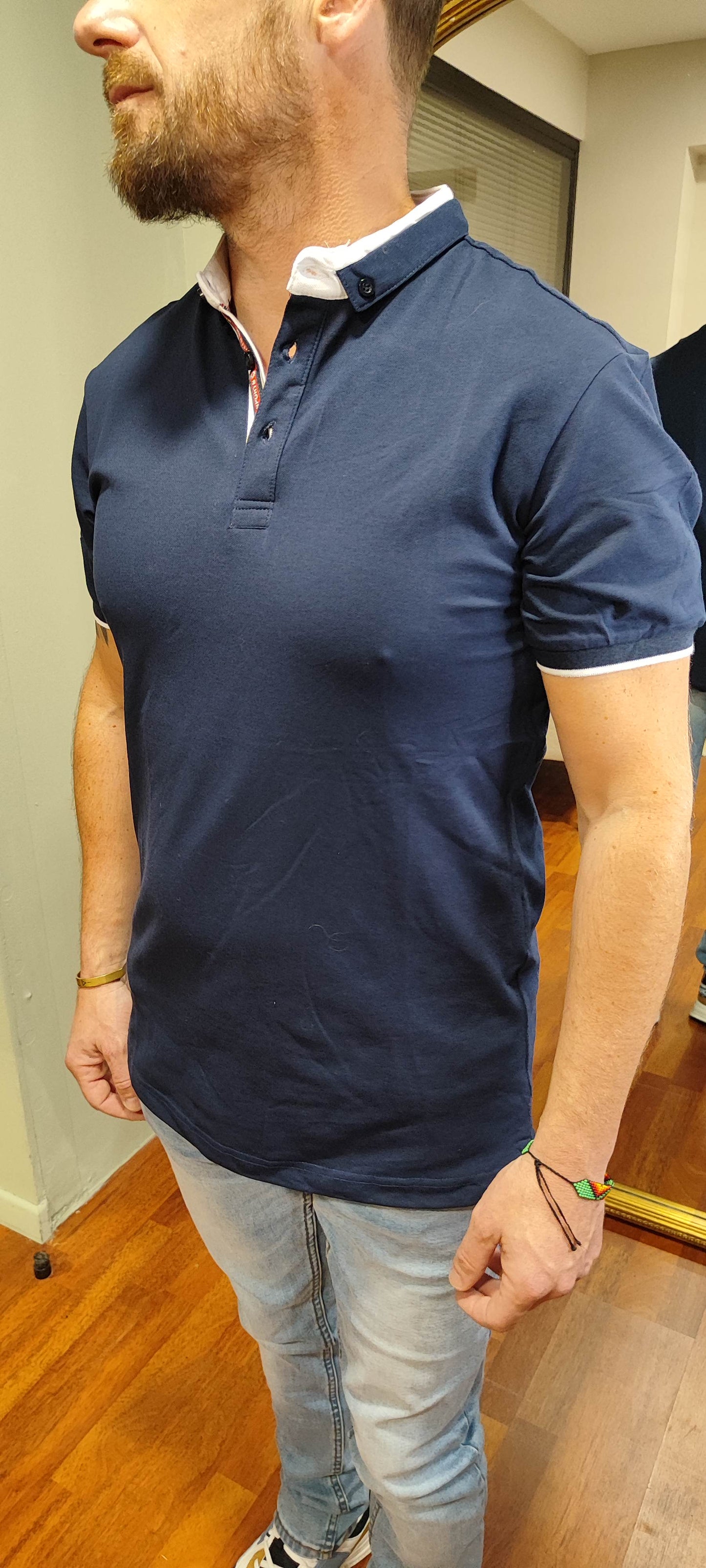 Polo marine col blanc