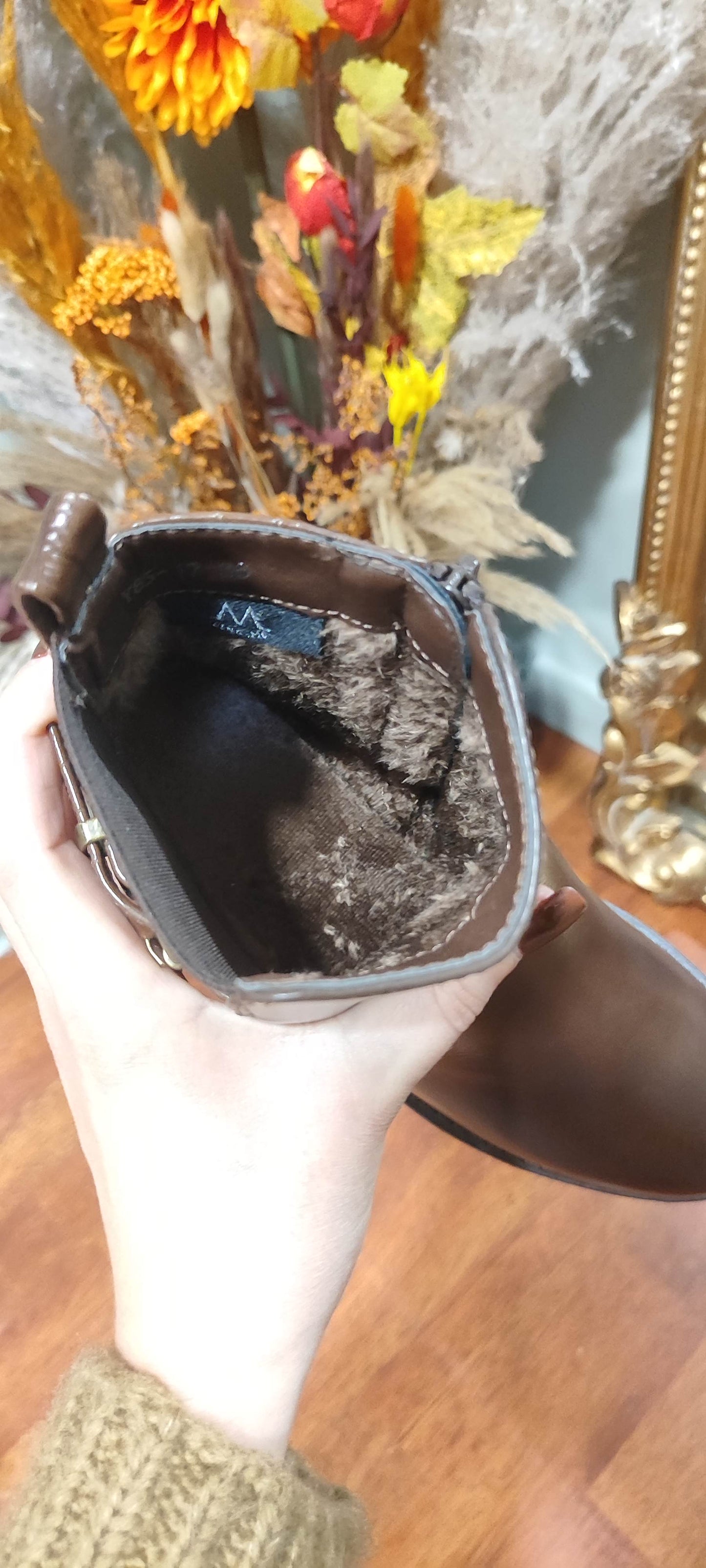 Bottines chocolat détails croco