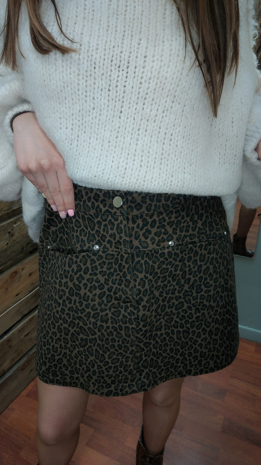 Jupe short jean léopard