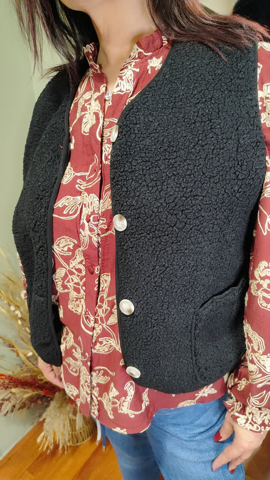 Gilet sans manches à boutons et poches