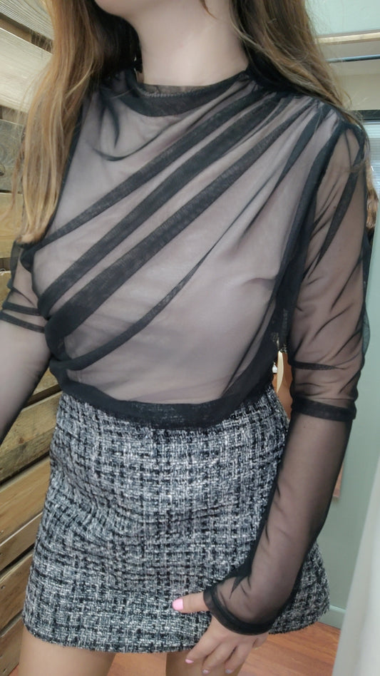 Body tulle noir et beige