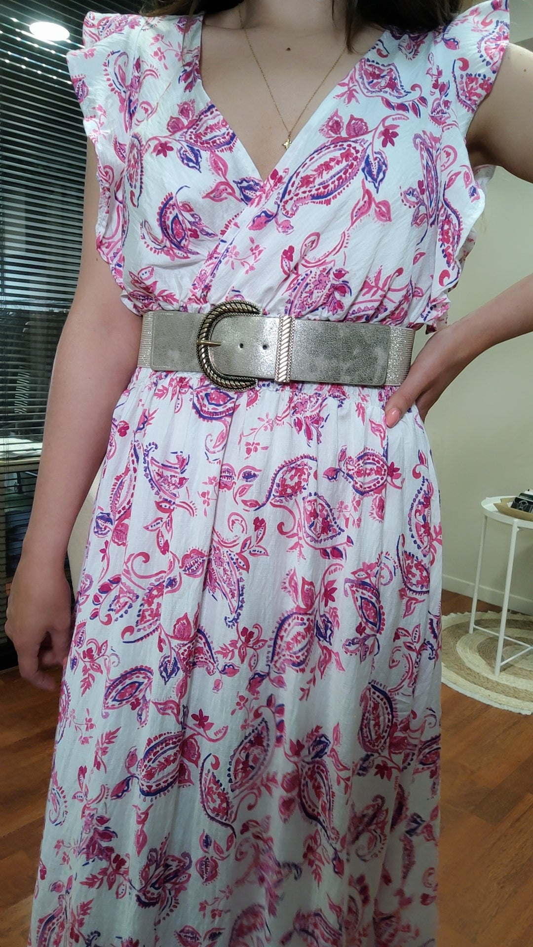 Robe longue blanche et rose