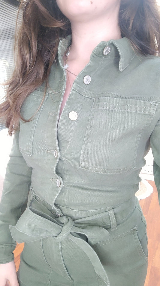 Combinaison jean kaki