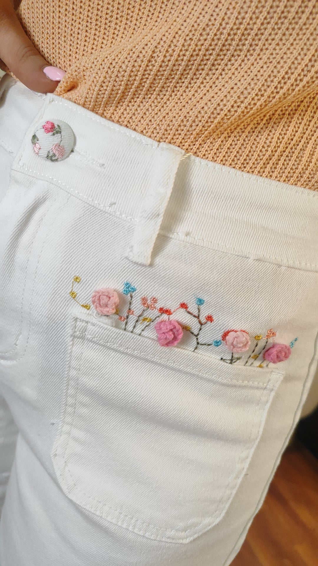 Jean wide leg blanc brodé
