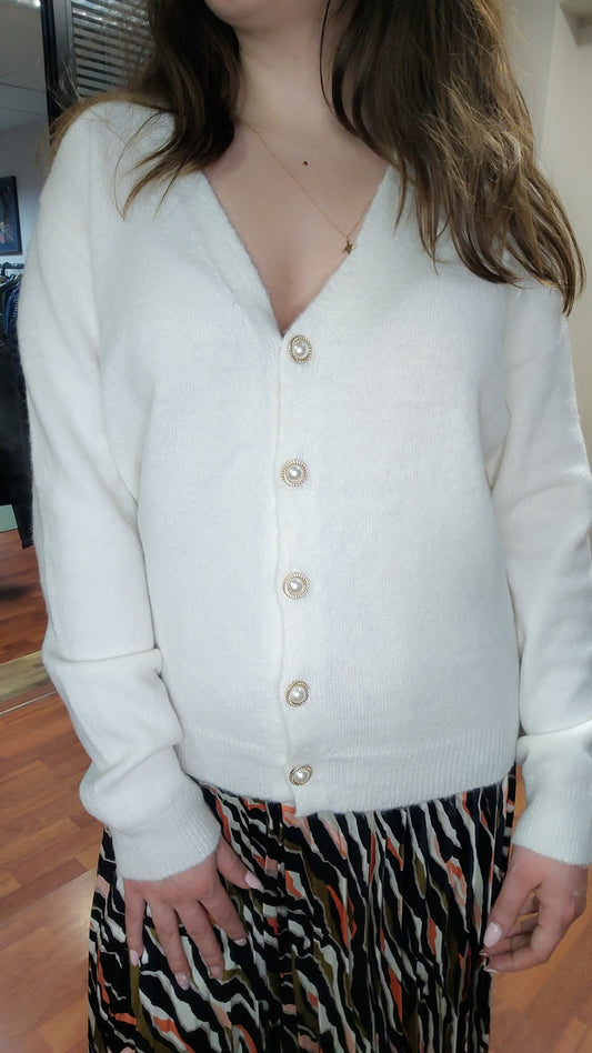 Gilet doux boutons perle