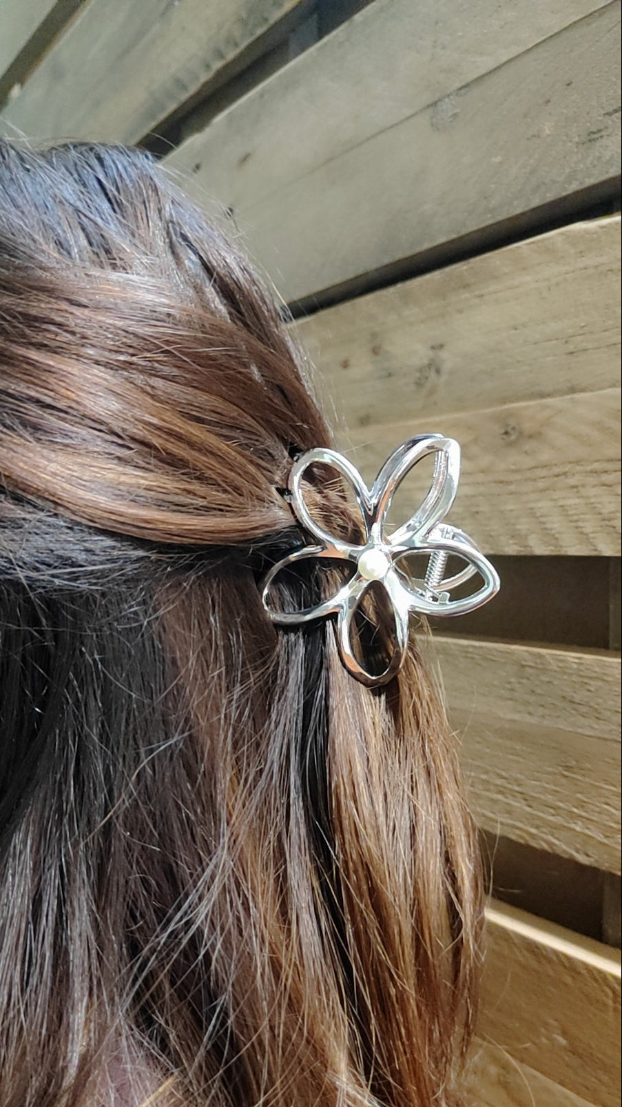 Pince à cheveux fleurs perle (doré ou argenté)