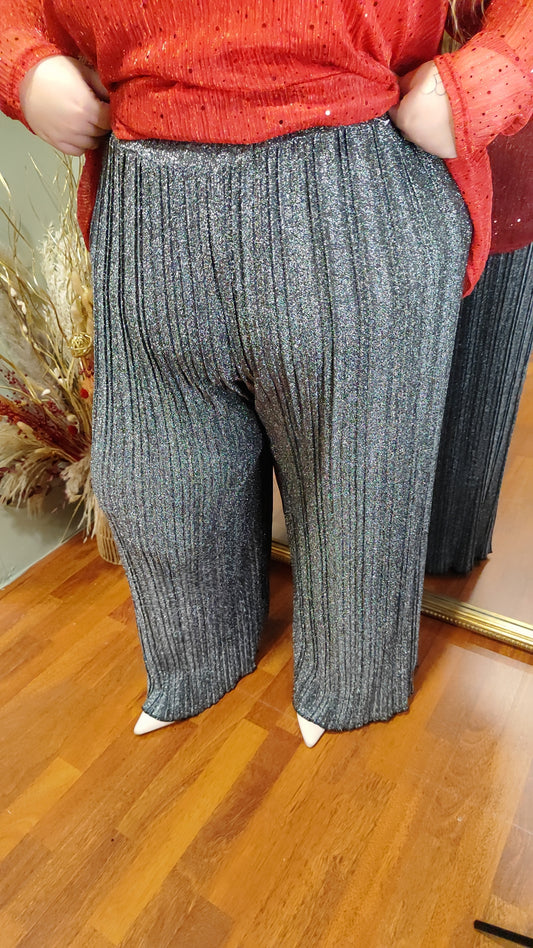 Pantalon palazzo gris pailleté