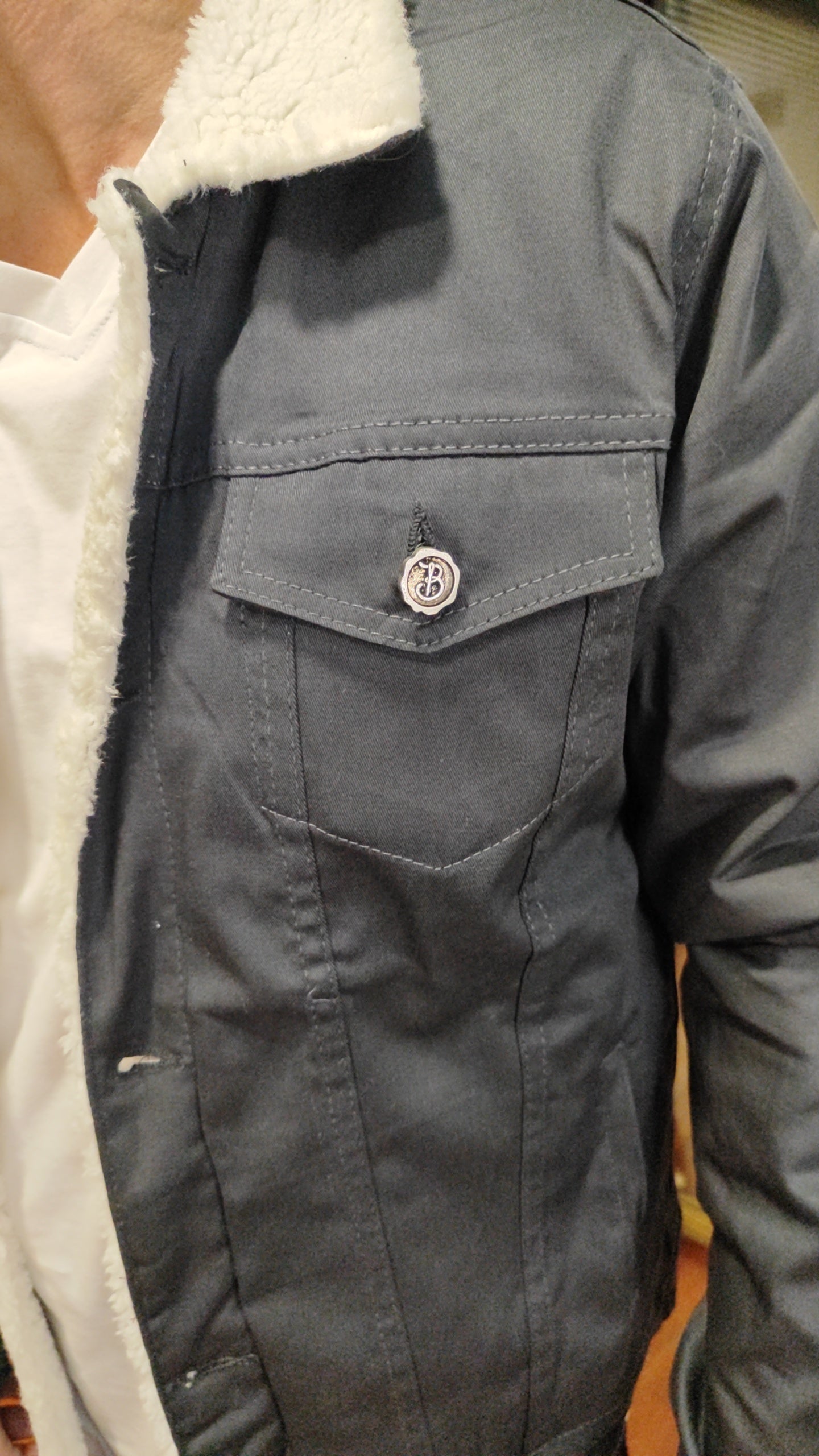 Veste en jean fourrée gris anthracite
