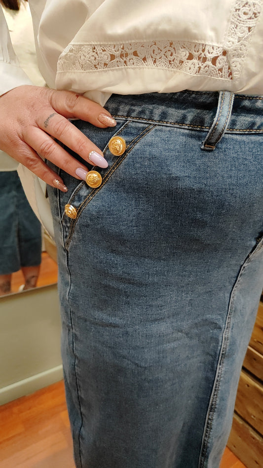 Jupe longue jean boutons
