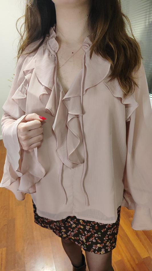 Blouse rose à volants