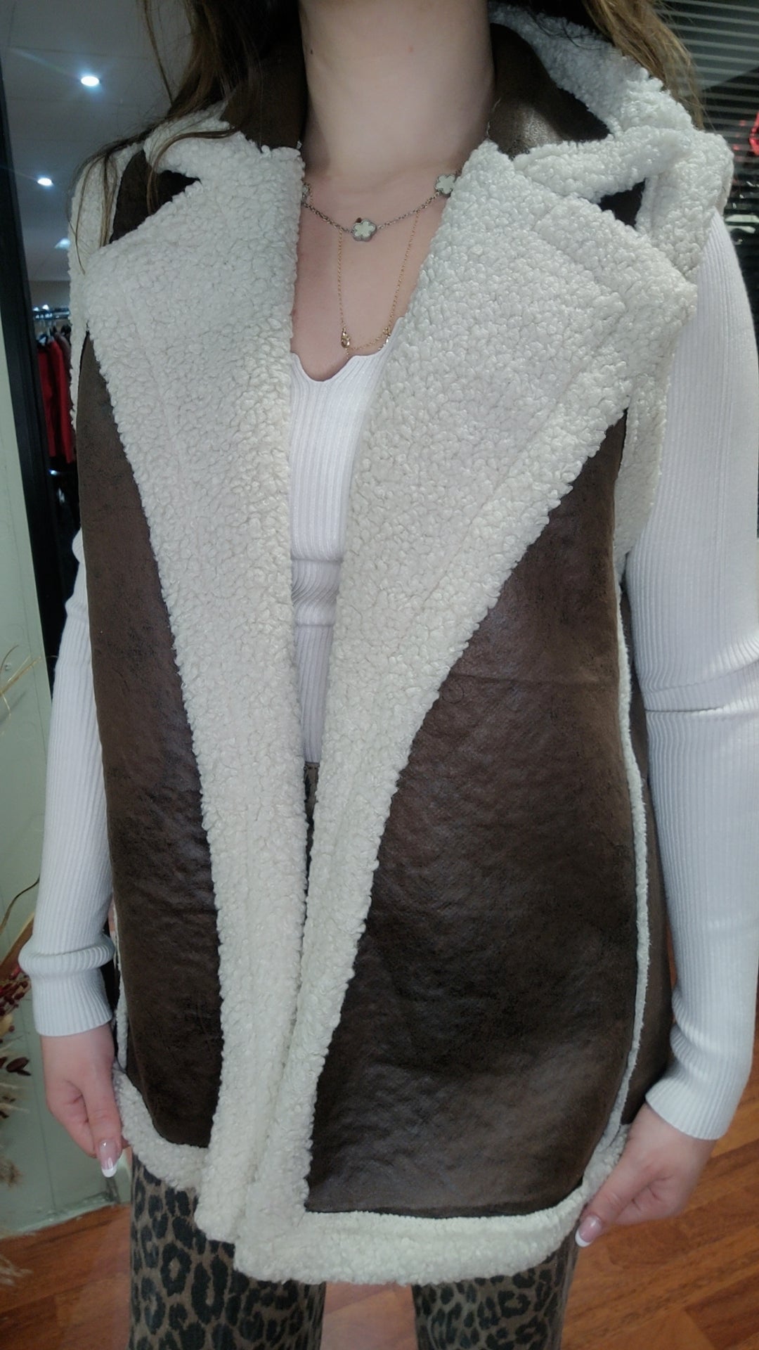 Veste sans manches motard chocolat lainée