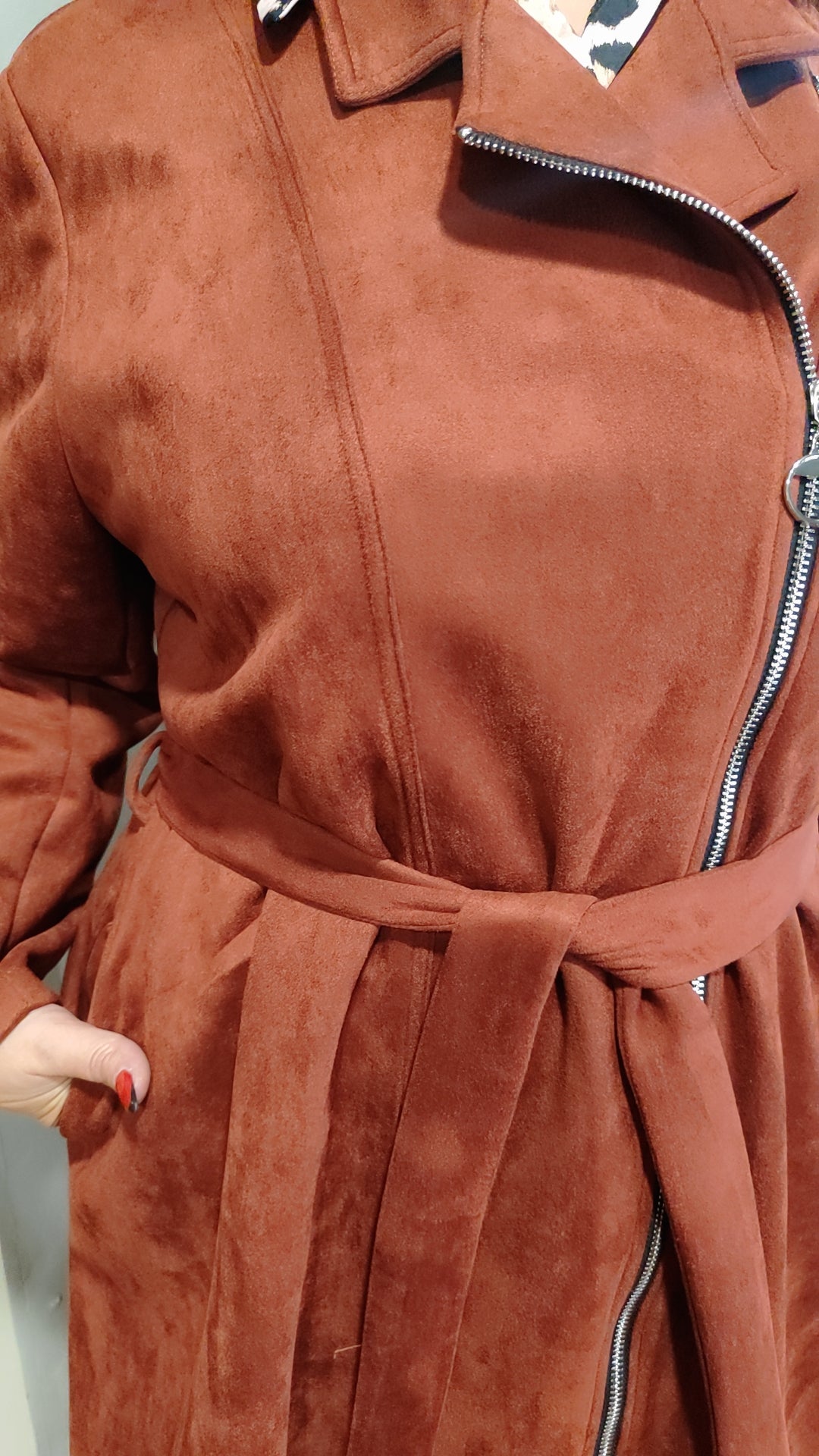 Manteau long suédine ceinturé