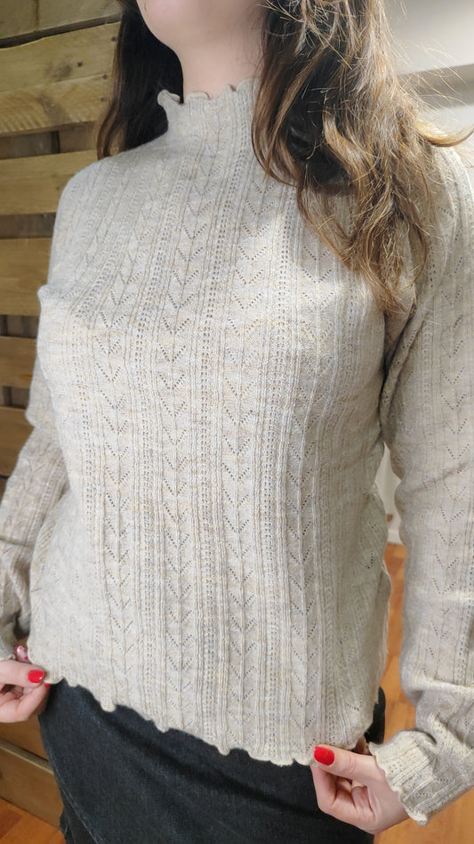 Pull fin texturé beige