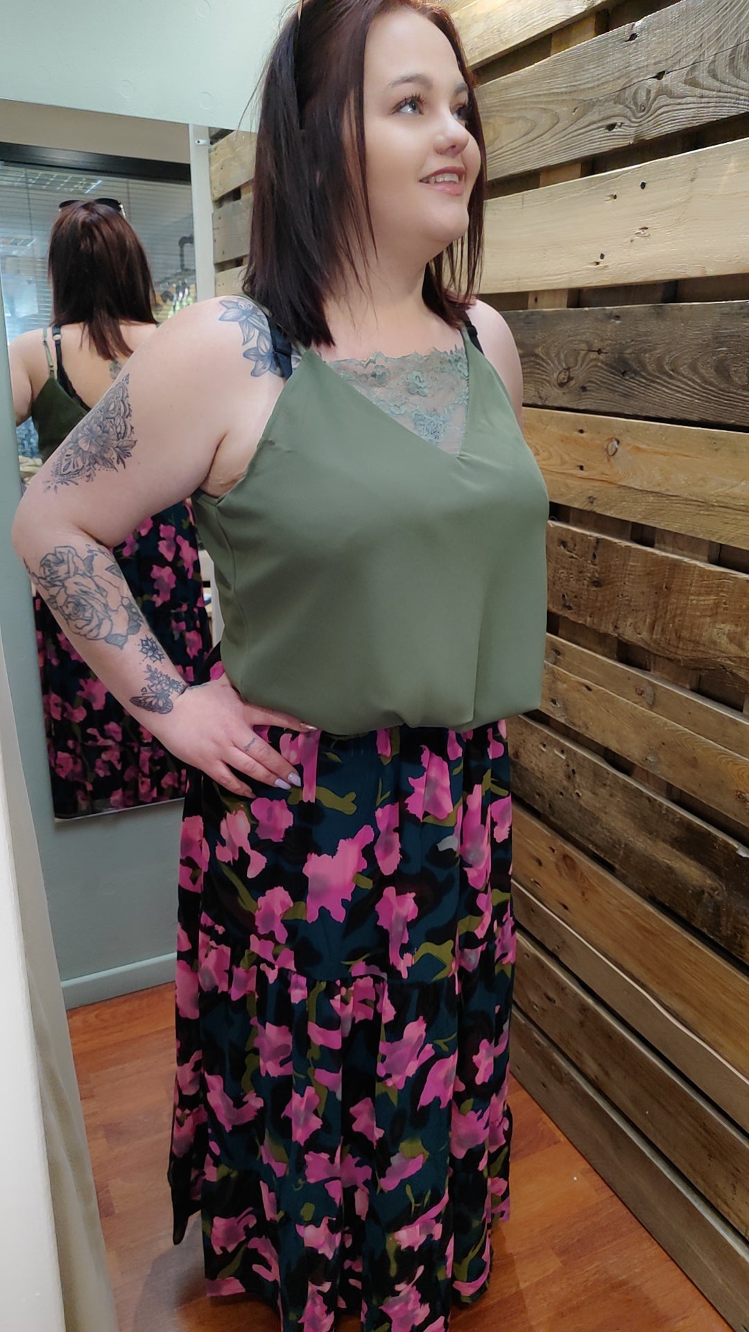 Jupe longue fleurs roses