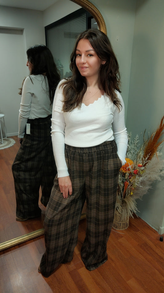 Pantalon large à carreaux