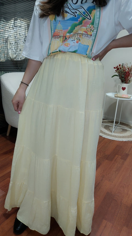 Jupe longue gaze jaune pastel