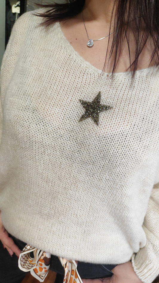 Pull maille beige étoile