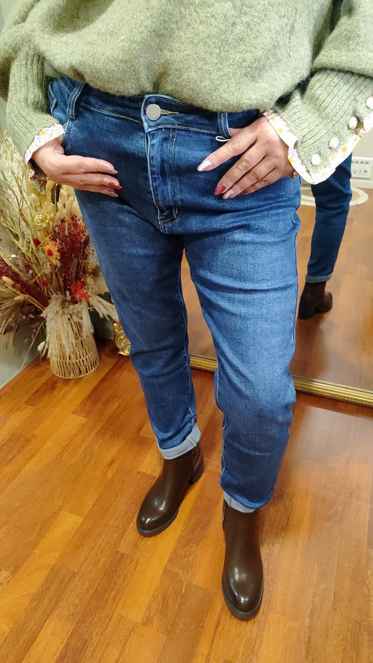 Jean bleu brodé fleurs