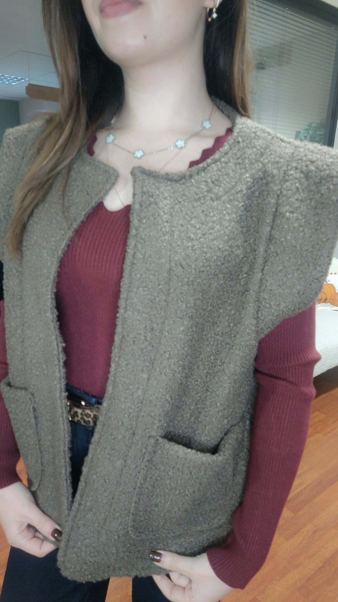 Gilet sans manches teddy choco ou bordeaux