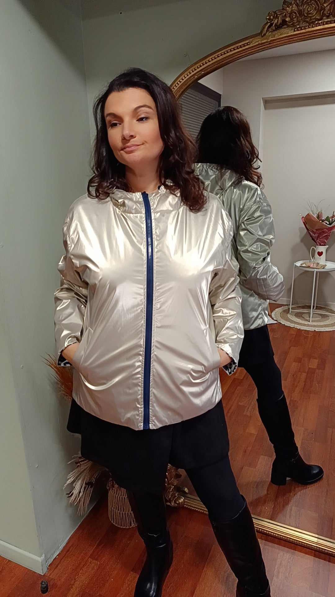 Parka réversible léopard marine/doré