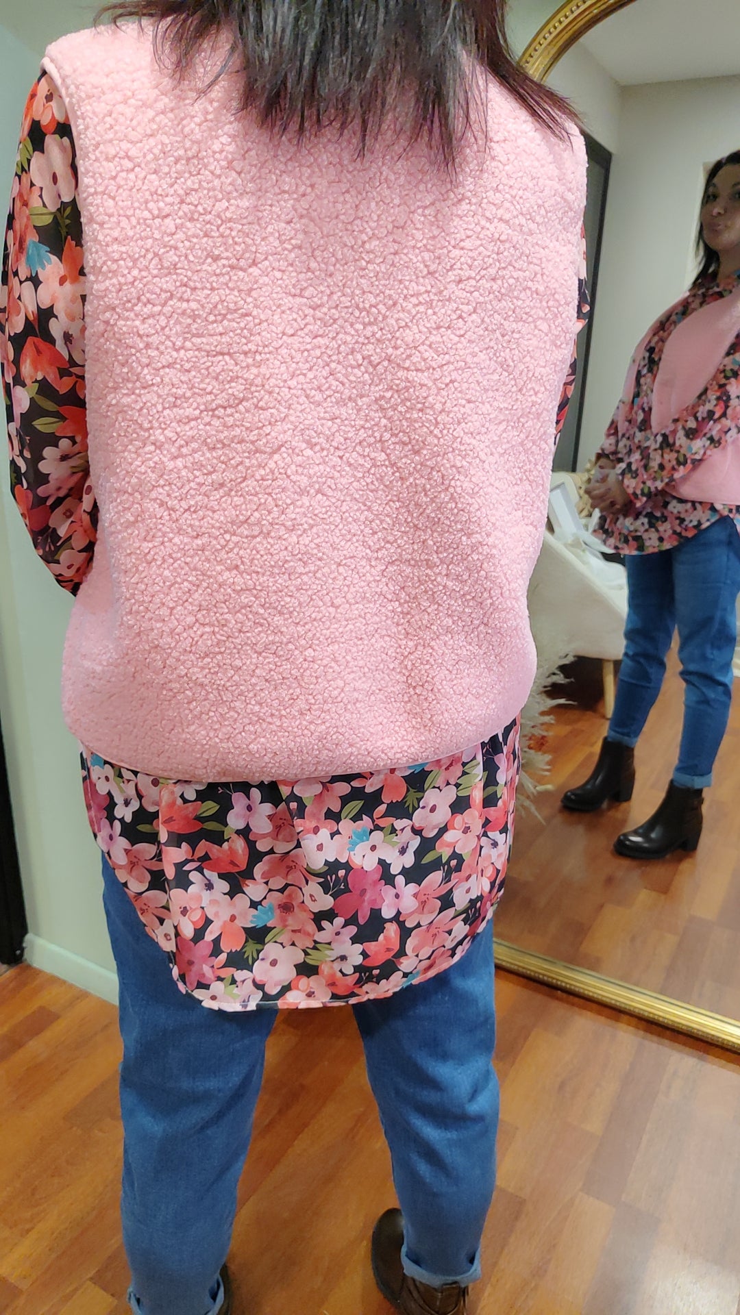 Chemise fleurie longue noir/rose