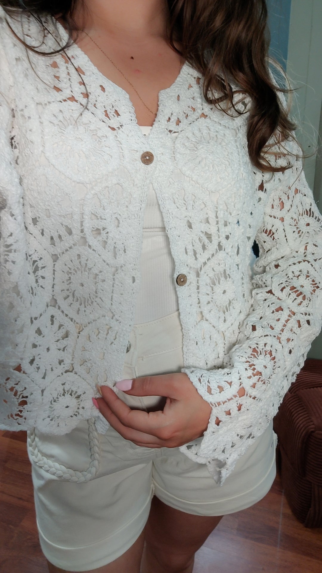 Gilet crochet beige ou blanc