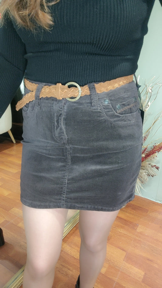Jupe velours choco avec ceinture
