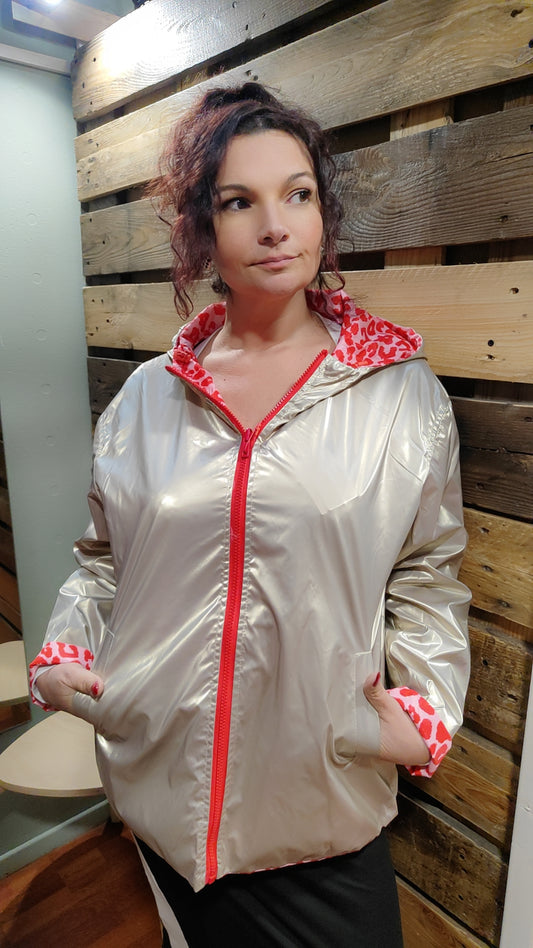 Parka réversible léopard rose
