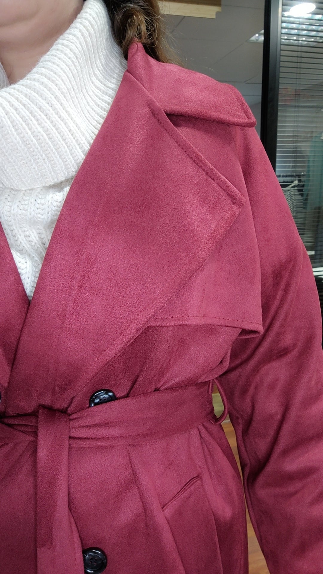 Trench long suédine bordeaux