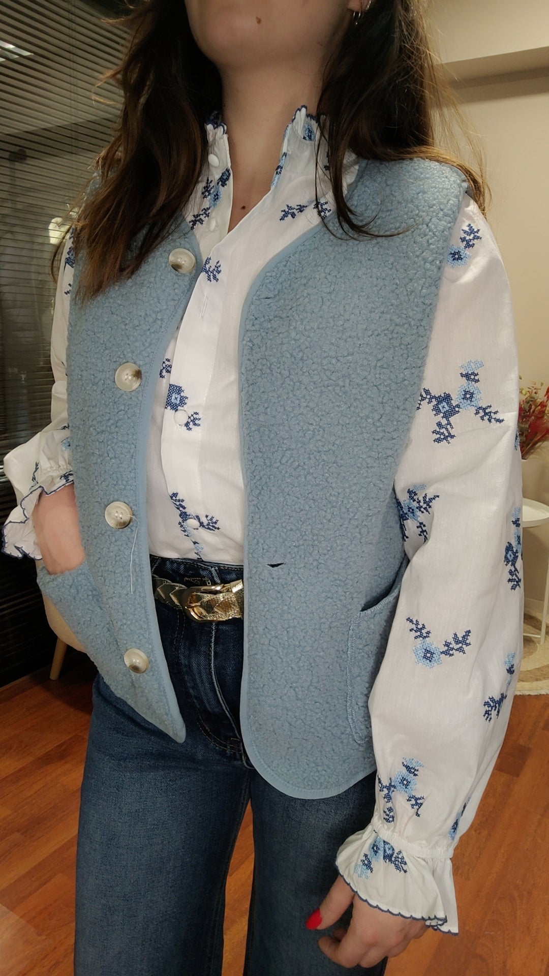 Gilet sans manches bleu glacé