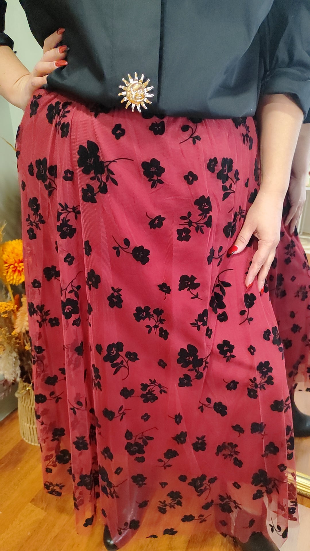 Jupe tulle bordeaux motifs velours