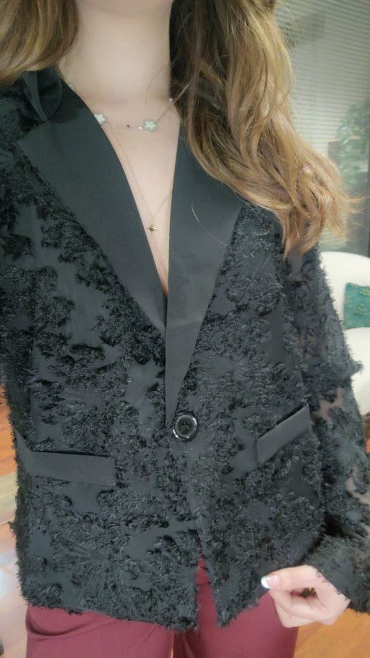Blazer texturé noir avec transparence