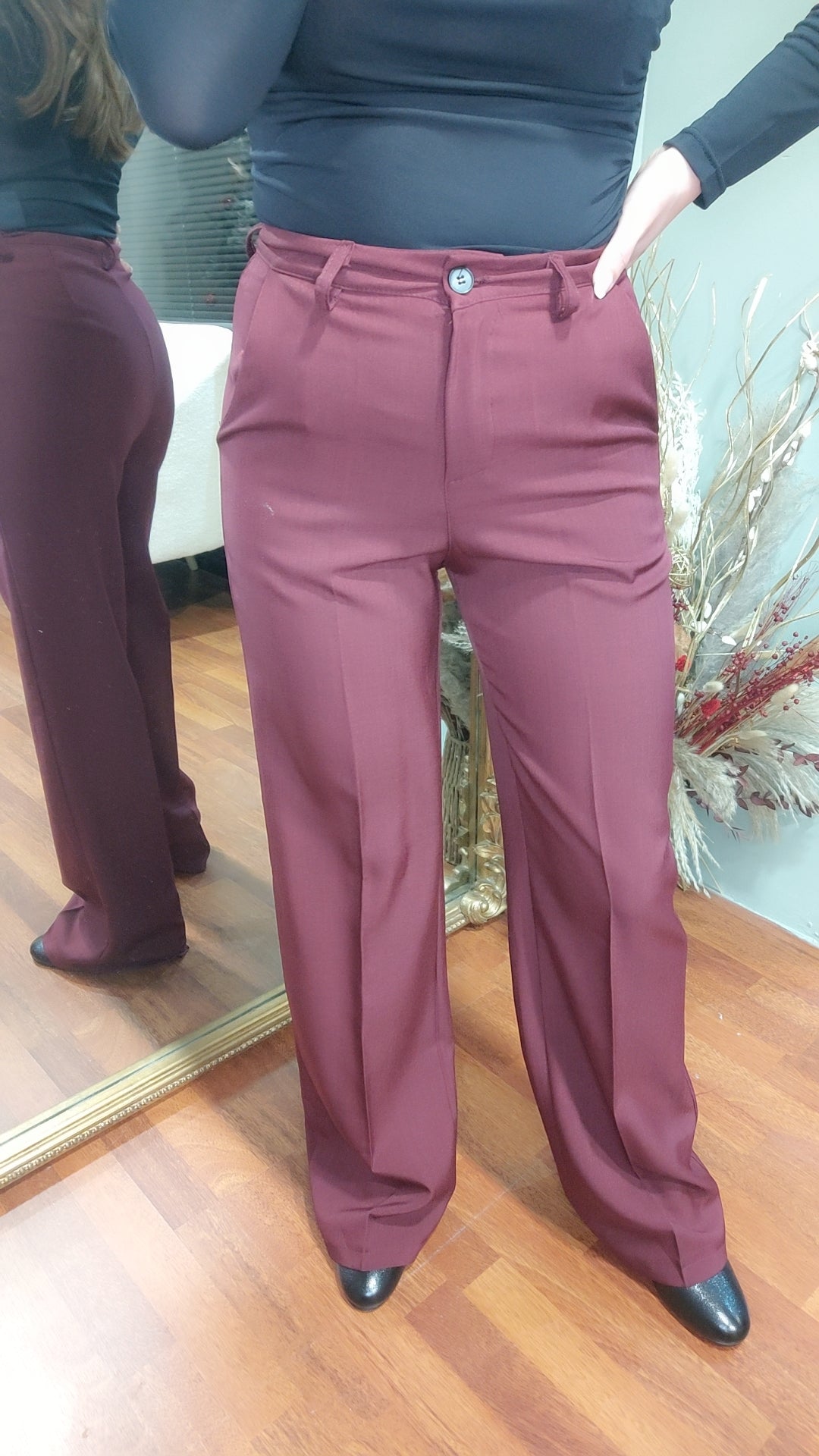 Pantalon taille haute bordeau