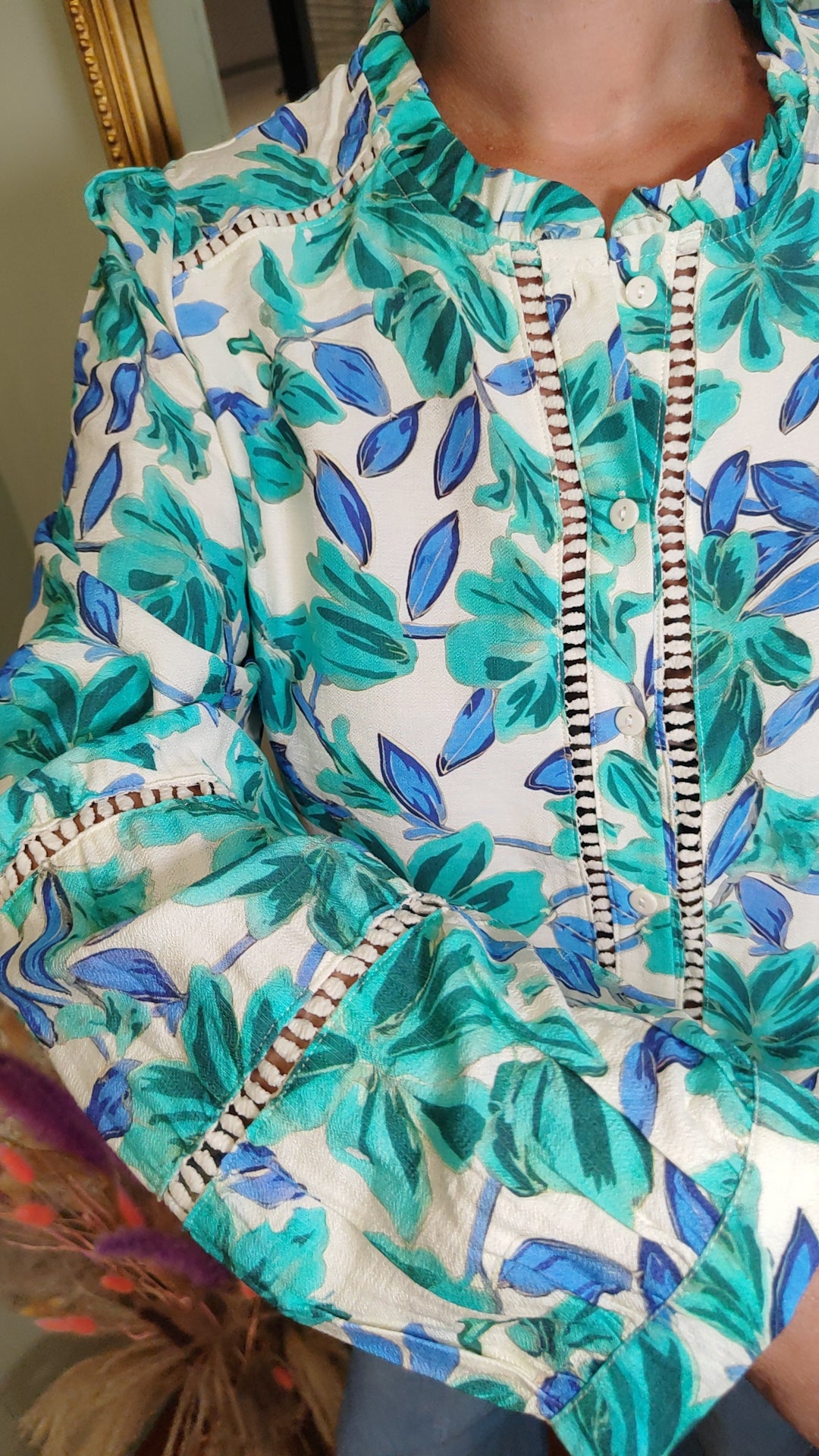Blouse bleu/vert