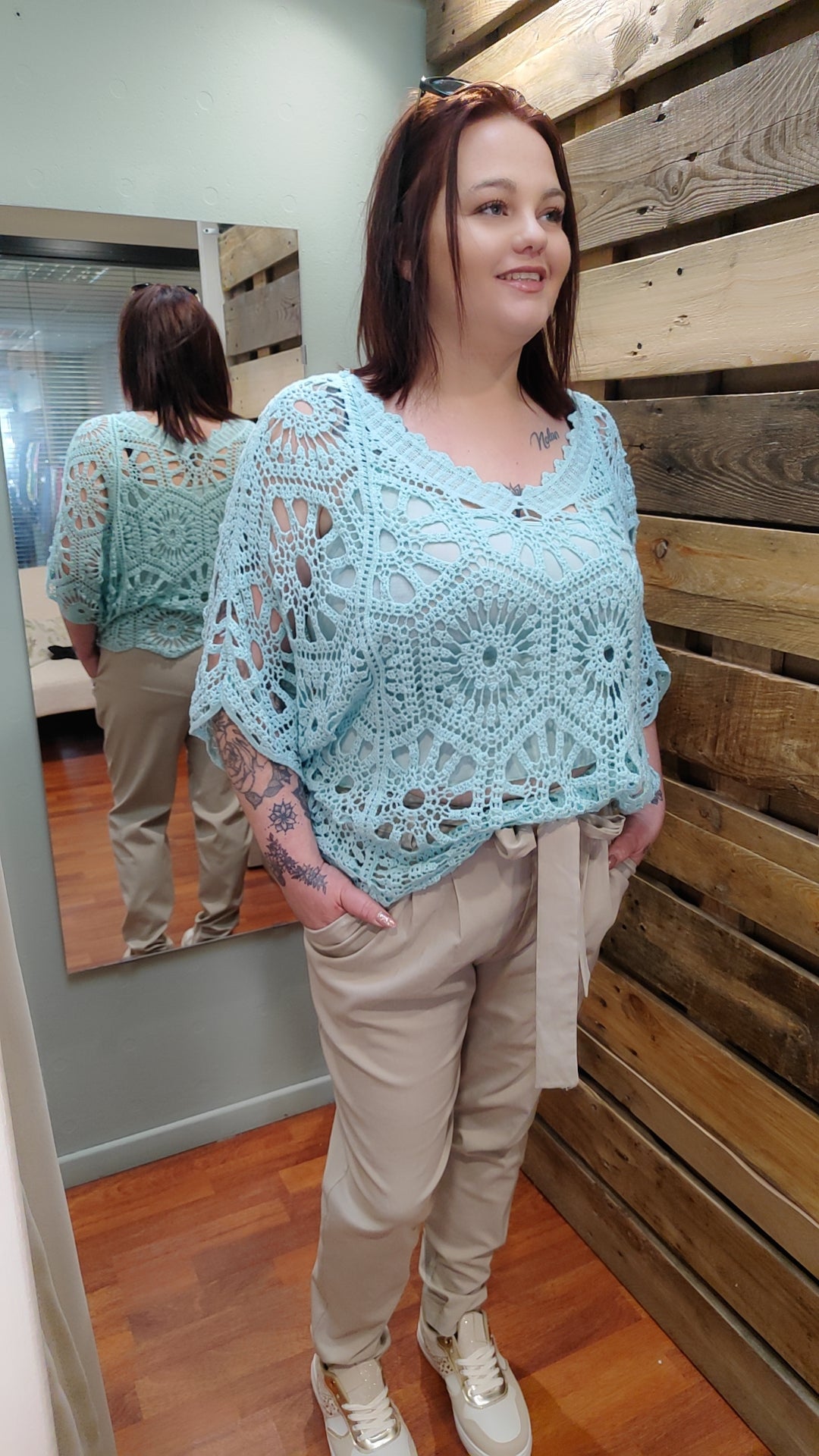 Haut crochet avec doublure bleu ciel