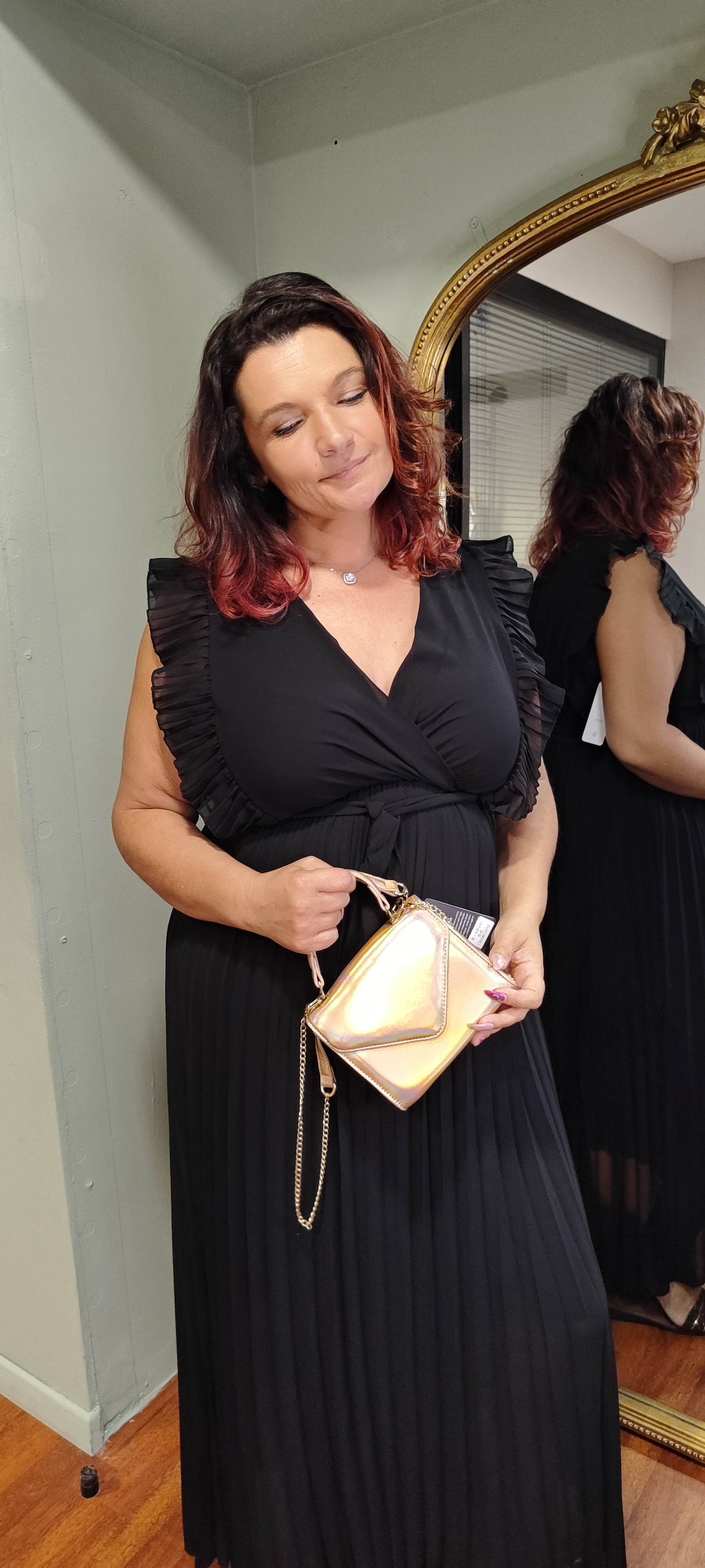 Robe longue plissée (noire ou bleue)