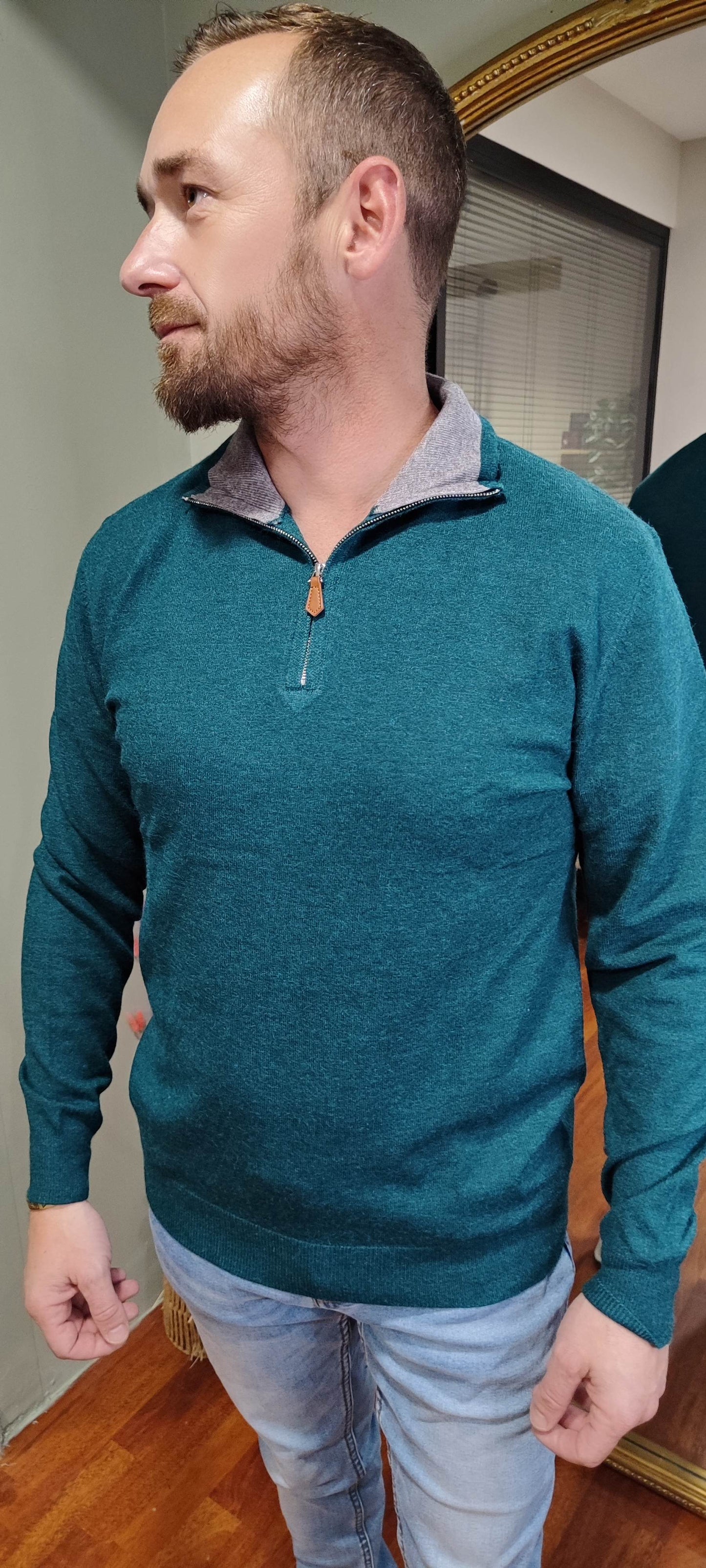 Pull col camionneur vert émeraude