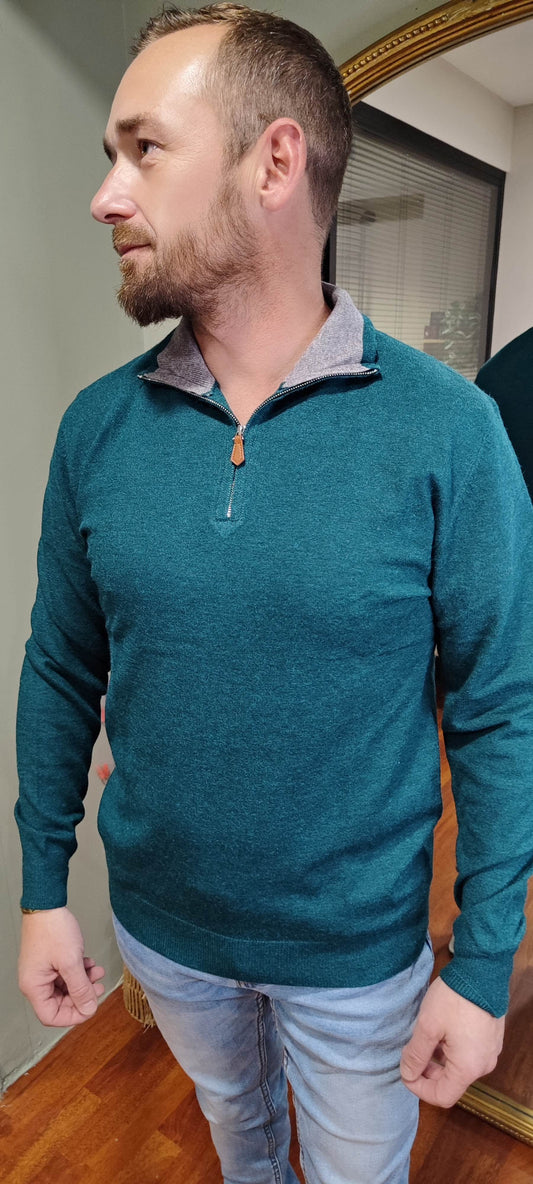 Pull col camionneur vert émeraude