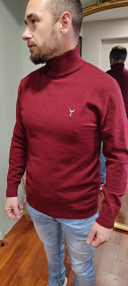 Pull col cheminée bordeau