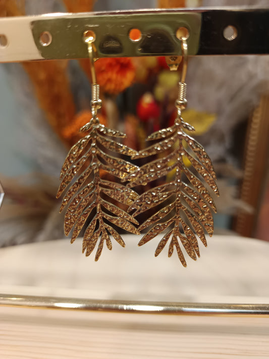 Boucles d'oreilles feuille de palmier dorées