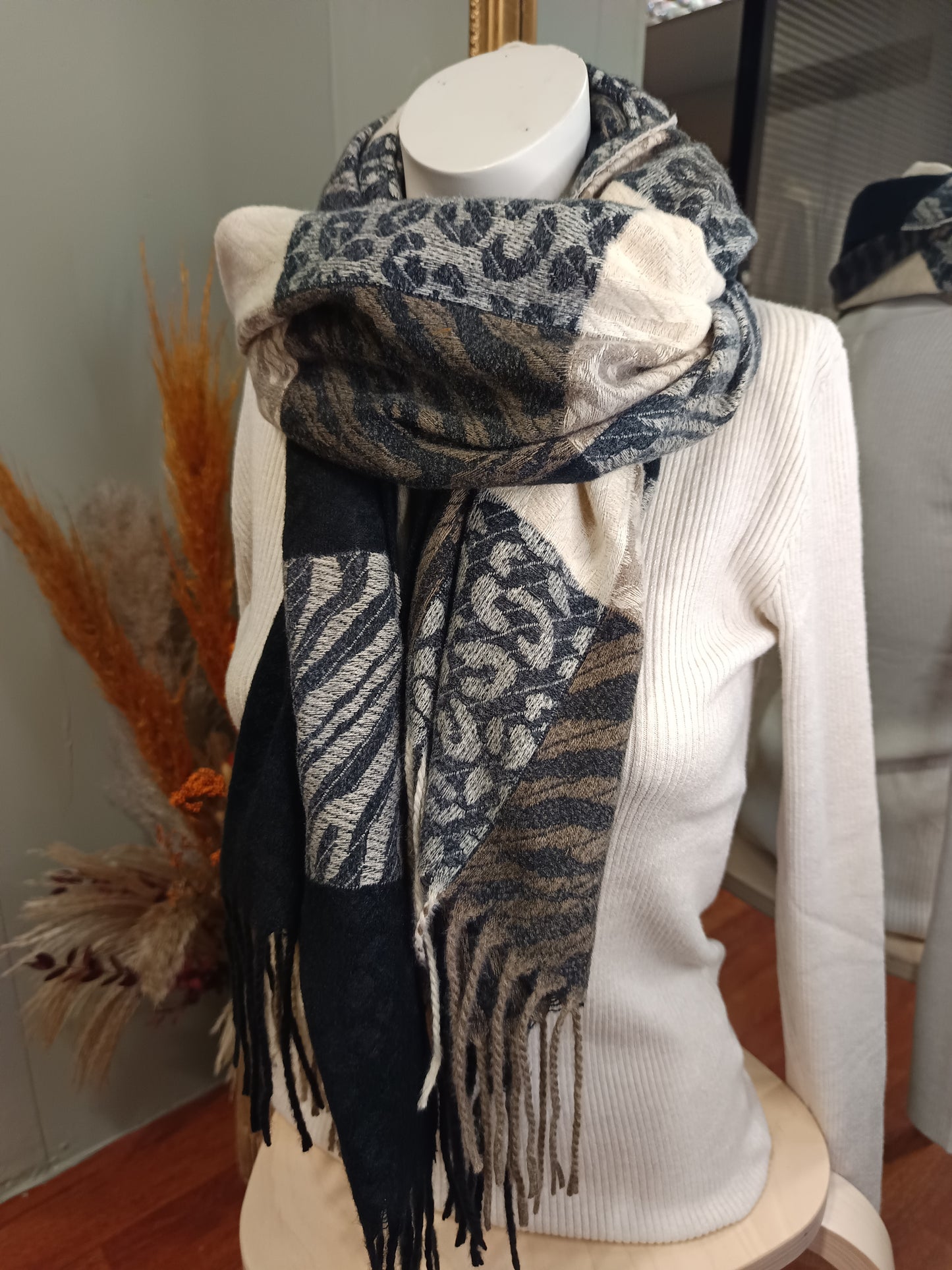 Echarpe patchwork léopard et zèbre