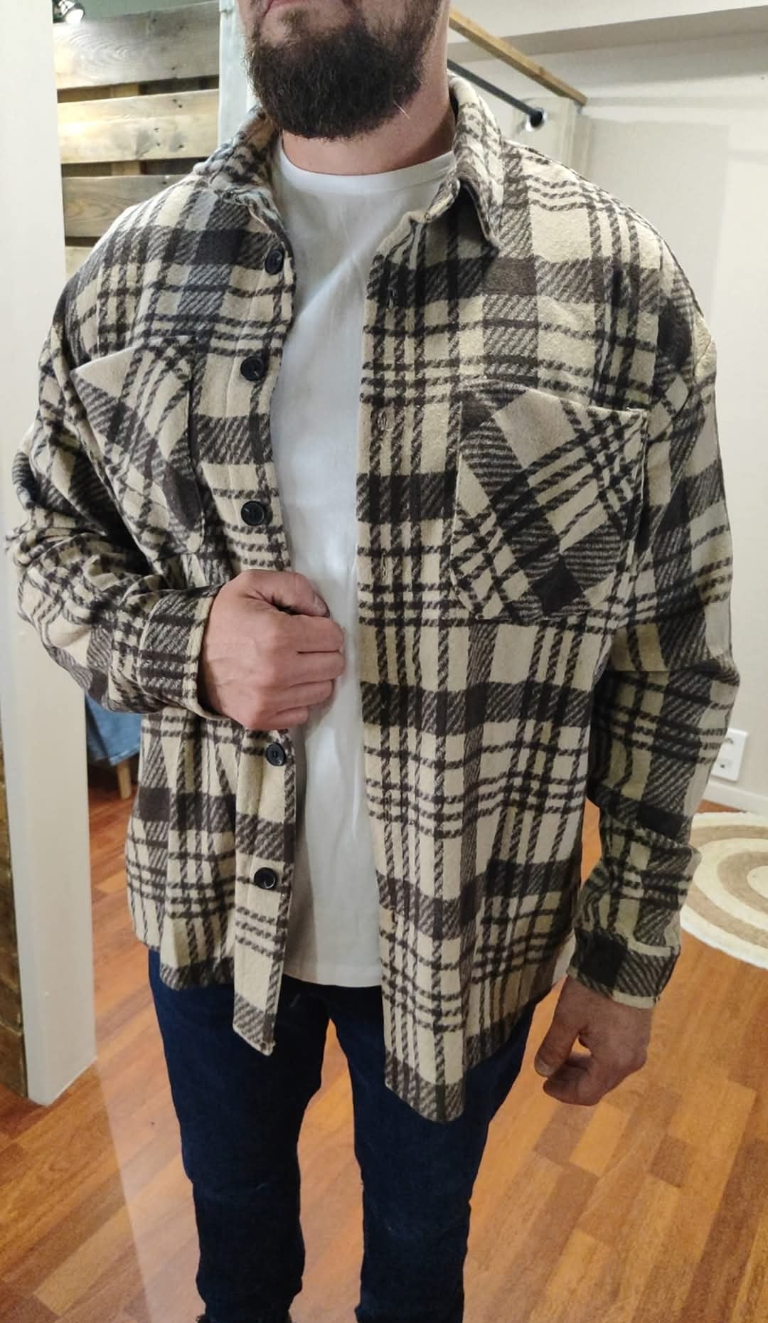 Surchemise à carreaux beige/marron