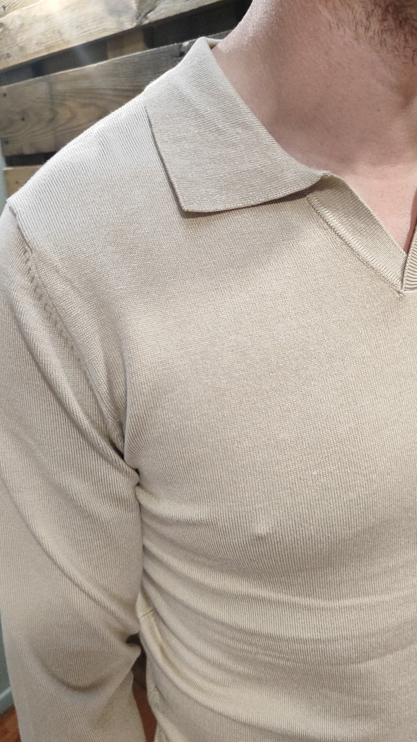 Pull fin col chemise beige