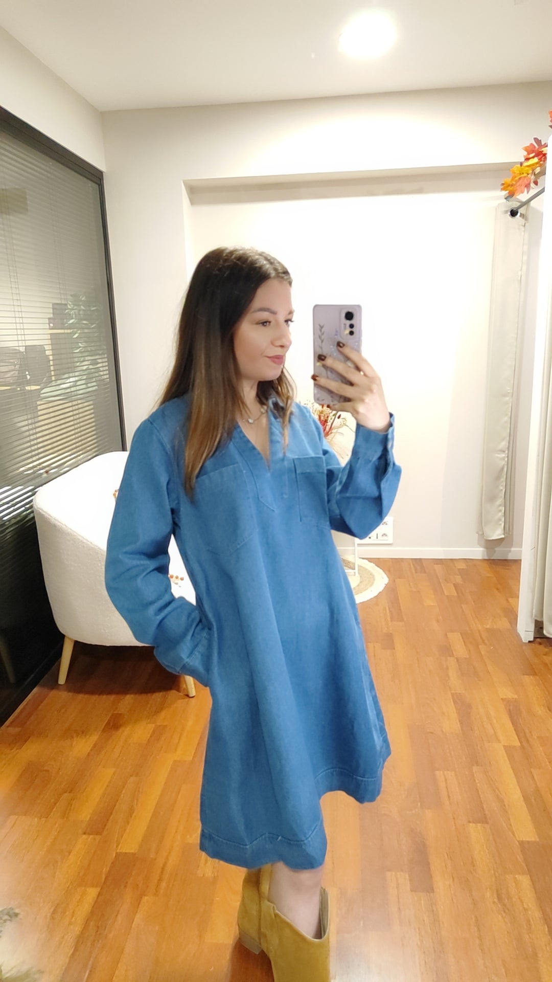 Robe en jean coupe droite