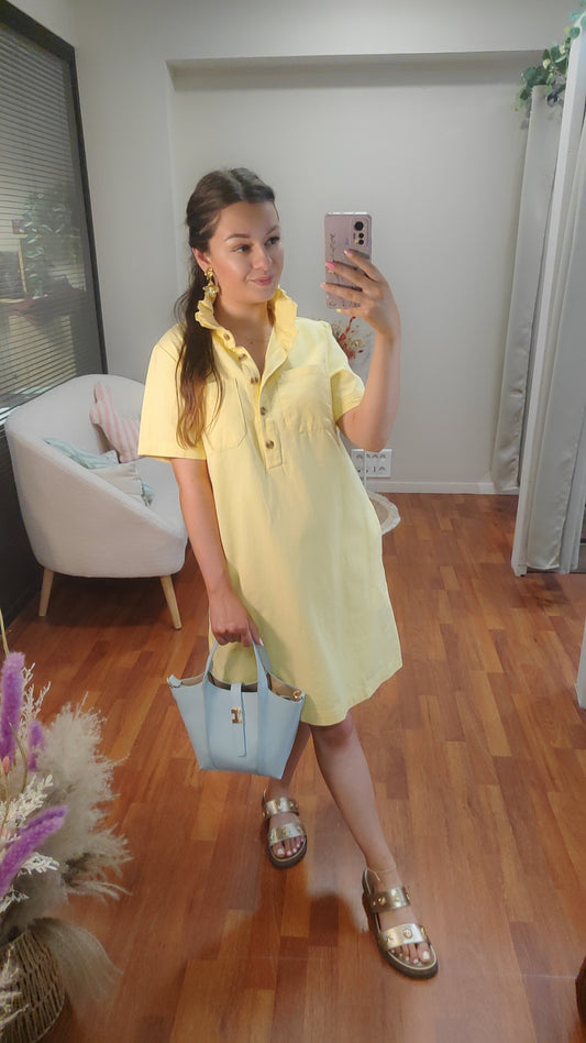 Robe jean jaune col victorien