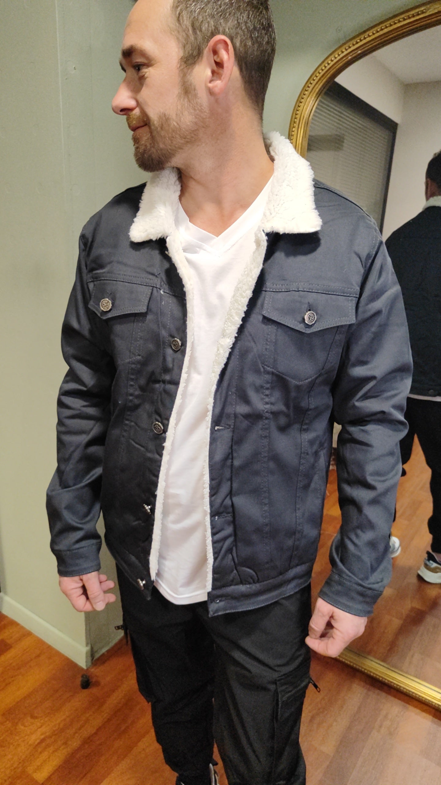 Veste en jean fourrée gris anthracite