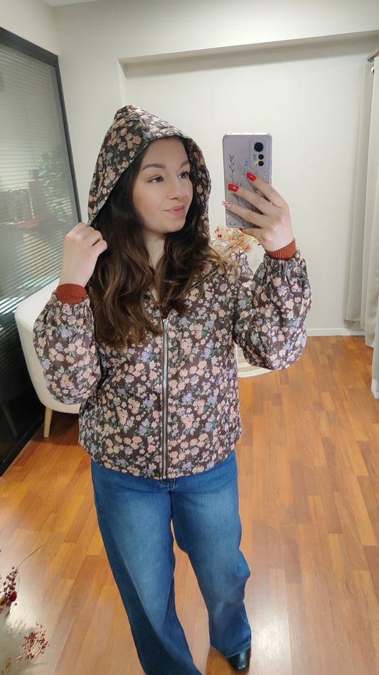 Veste à zip fleurie cotelée