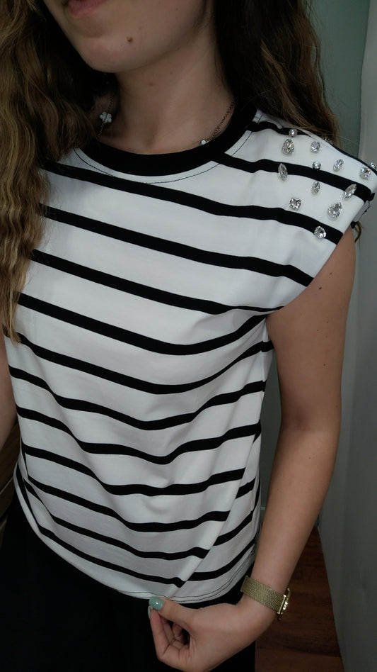 Top rayures et strass