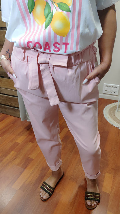Pantalon taille haute ceinturé